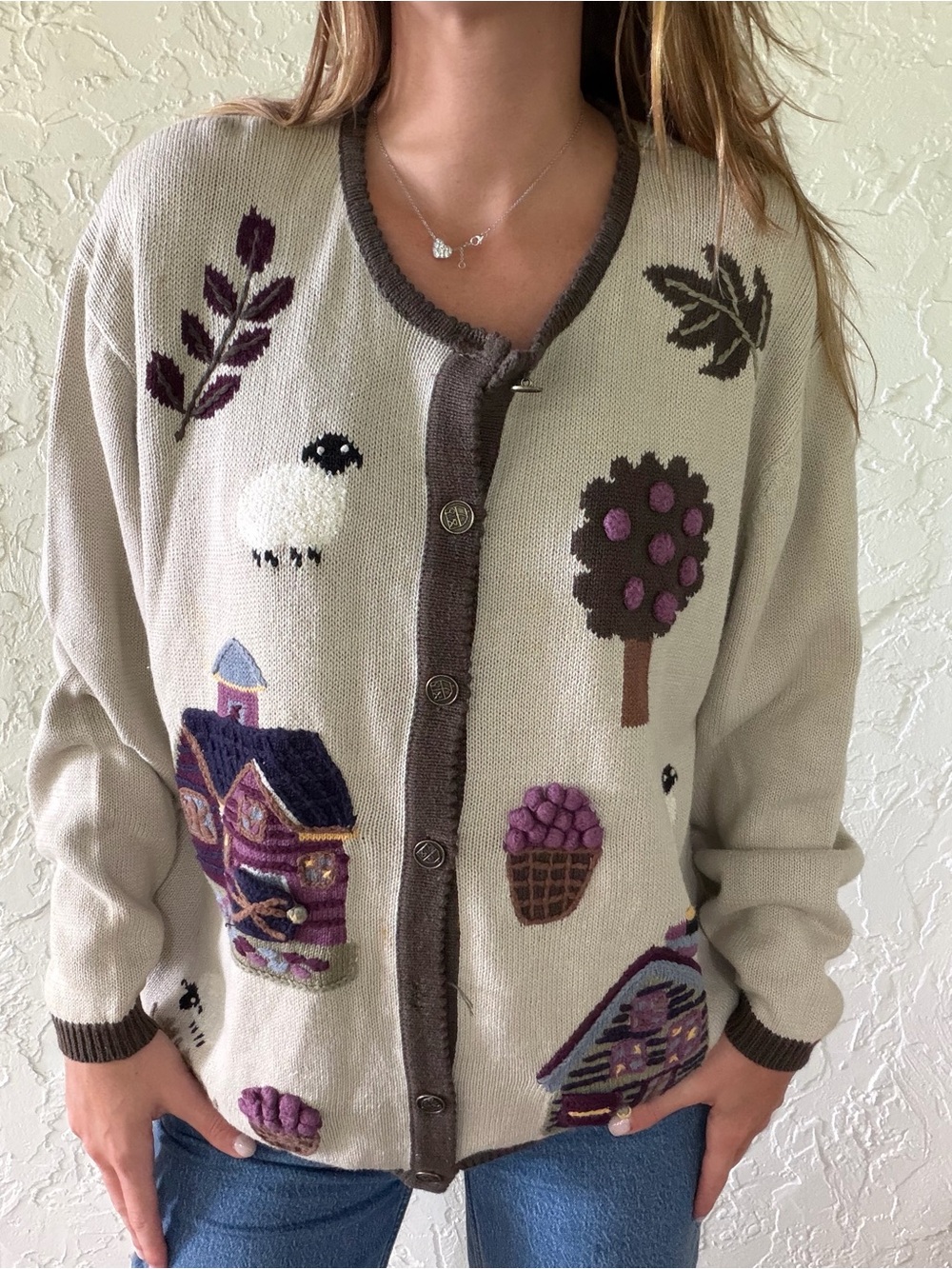 Northern Reflections Cream Cardigan with Sheep Farm Theme